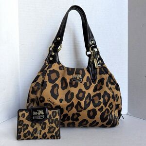 Coach Madison Maggie Ocelot Leopard Shoulder Bag 15555 Hobo VTG Y2K + Wallet